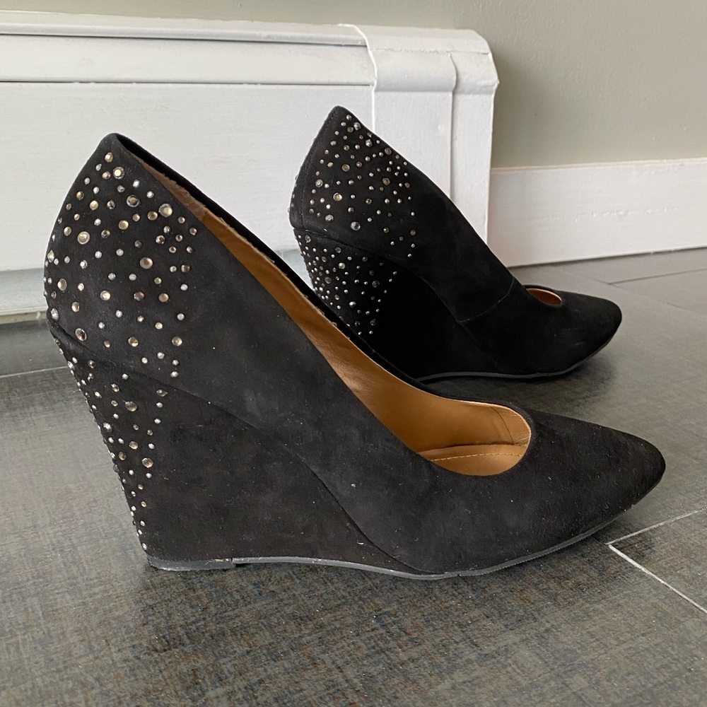 Sole Society Leila Crystal Suede Wedge Heels